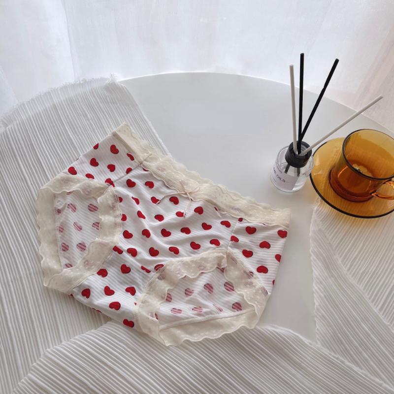 Girls' Underwear Summer Printed Breathable Light Soft Wrap Buttocks Lace Edge Girls' Briefs Ice Silk