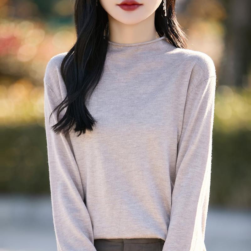 Women's wool pullover Qinghe cashmere 50% silk 50% wool spring and summer wool soft, comfortable and warm