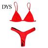 Women Swimsuit 2 Pcs/Set Bikini Set Backless Adjustable Straps Deep V Neck Padded Quick Dry Swimming Three-point G-string Lady Swimwear Water Sports