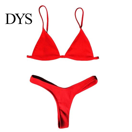 Women Swimsuit 2 Pcs/Set Bikini Set Backless Adjustable Straps Deep V Neck Padded Quick Dry Swimming Three-point G-string Lady Swimwear Water Sports