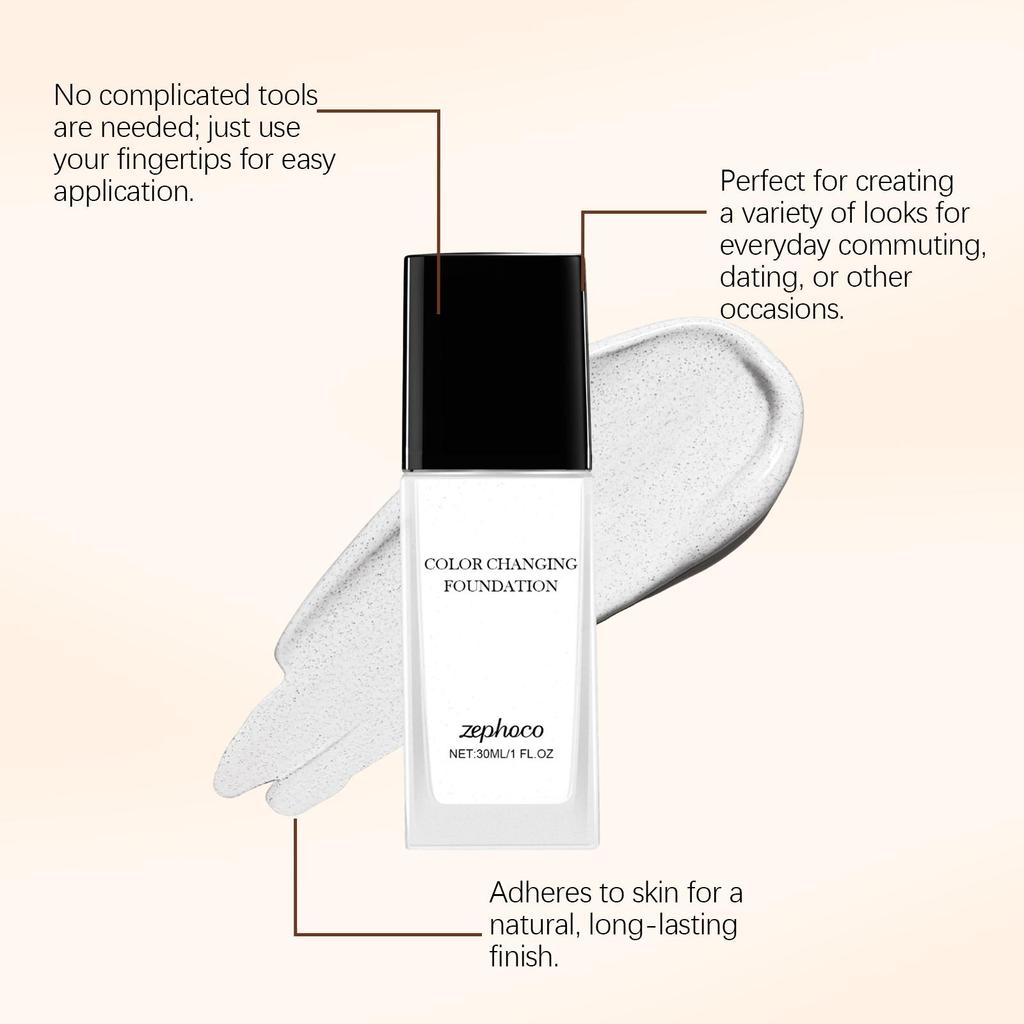Zephoco Natural Color Changing Foundation Lightweight Sheer To Medium Coverage Hydrating Face Makeup For Daily Use 30ML