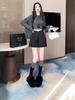 Starry Sky Sequin High-Waist Wide-Leg Woolen Shorts for Petites