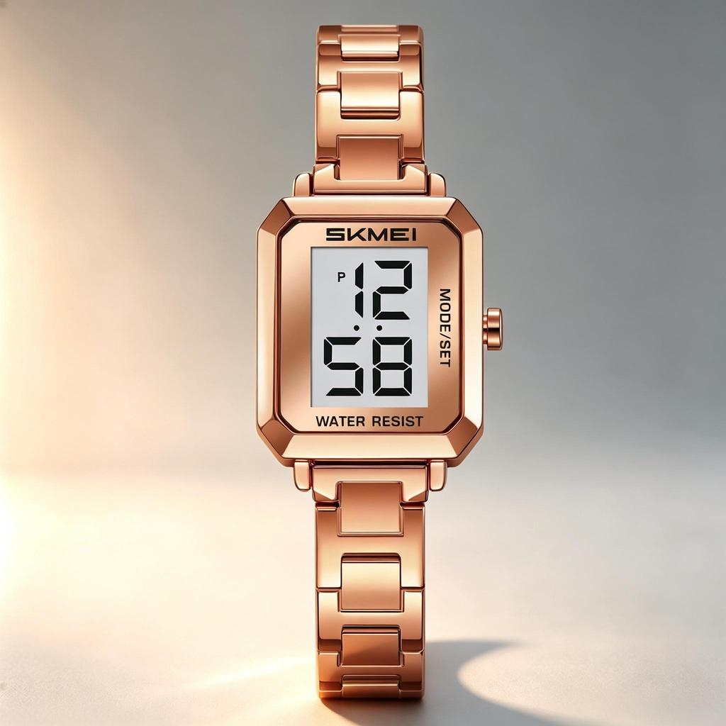 Women's Digital Watch SKMEI Rose Gold Square Stainless Steel 2581