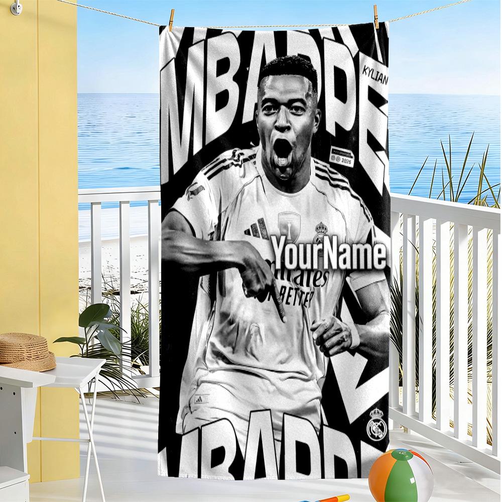 Asciugamano da Spiaggia Personalizzato con Testo Mbappé Microfibra Super Morbida Tessuto Asciugatura Rapida Ideale per Viaggi Esterni Piscina Surf Campeggio Escursionismo Palestra Regalo Vacanza