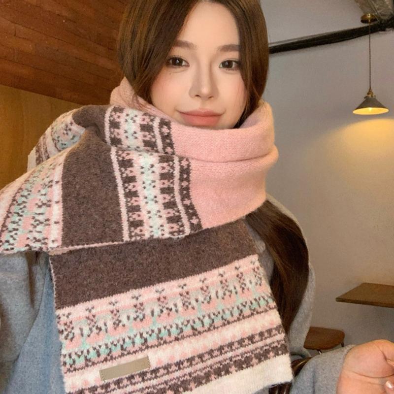 Women Soft Sweet Jacquard Knitted Scarf Headscarf Ladies Casual Warm Scarve Mujer Wrap Shawl New Winter Student Young Girl