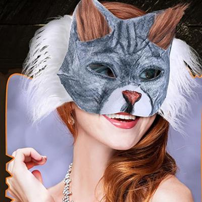 DIY Therian Masque Kit Katze Fuchs Tiergesichtskissen mit Fell Halloween Rollenspiel-Requisite für Maskerade Karneval Cosplay Party Supplies