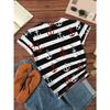 Summer Round Neck 3D Anchor Pattern Stripe Print Top Fashionable Casual Short Sleeved Women's T-shirts