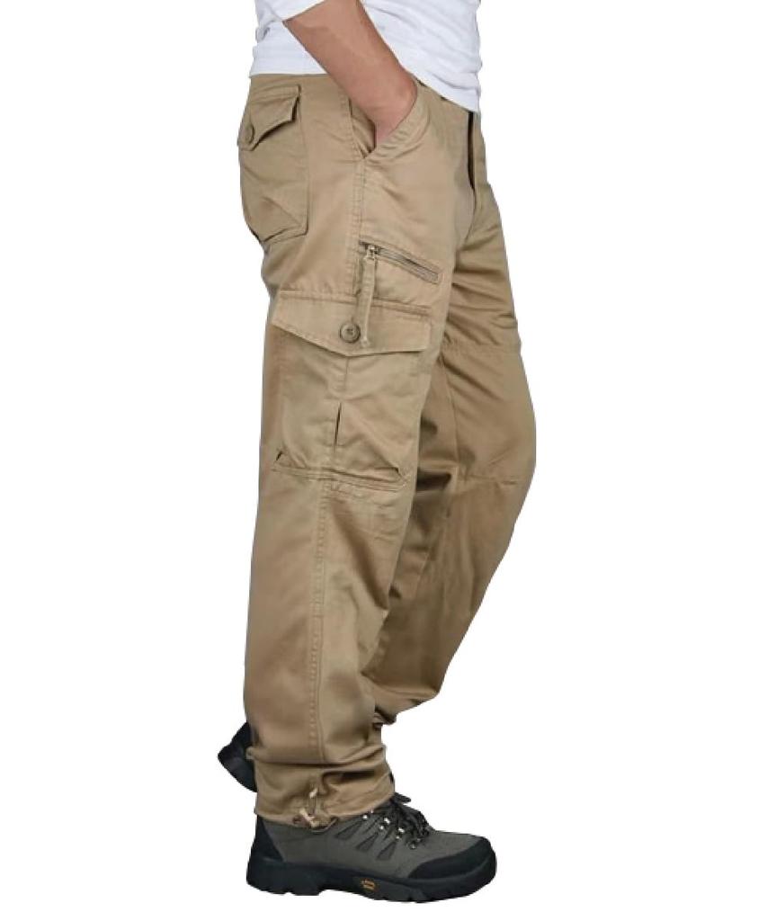 three Joy Men's Cargo Work Pants, Plus Size, Outdoor Pants, Beige, Size M