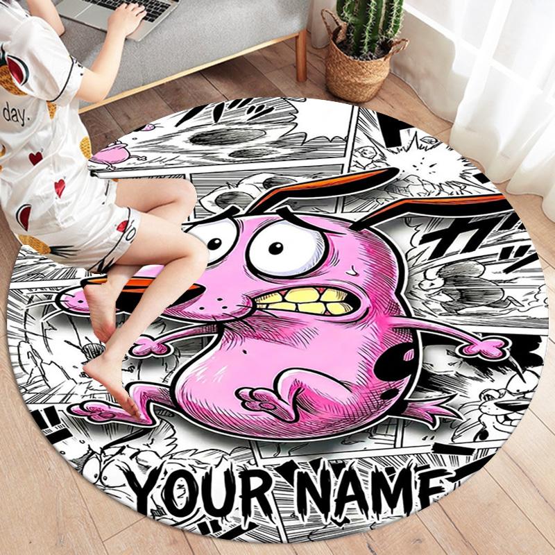 Pink Bunny Galaxy Custom Name Round Area Rug Carpet Rug For Living Room Bedroom Sofa Playroom Decor Nonslip Floor Mat