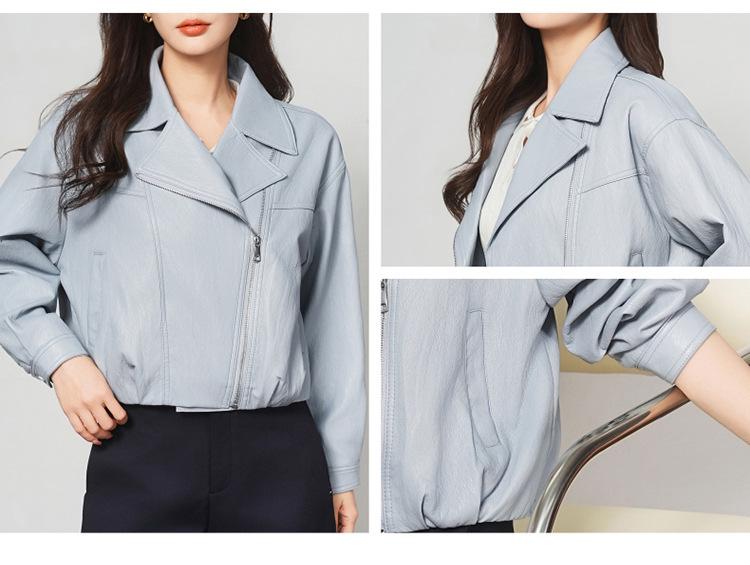 Women's Genuine Sheepskin Motorcycle Jacket - Spring/Autumn Fashion Lapel Style