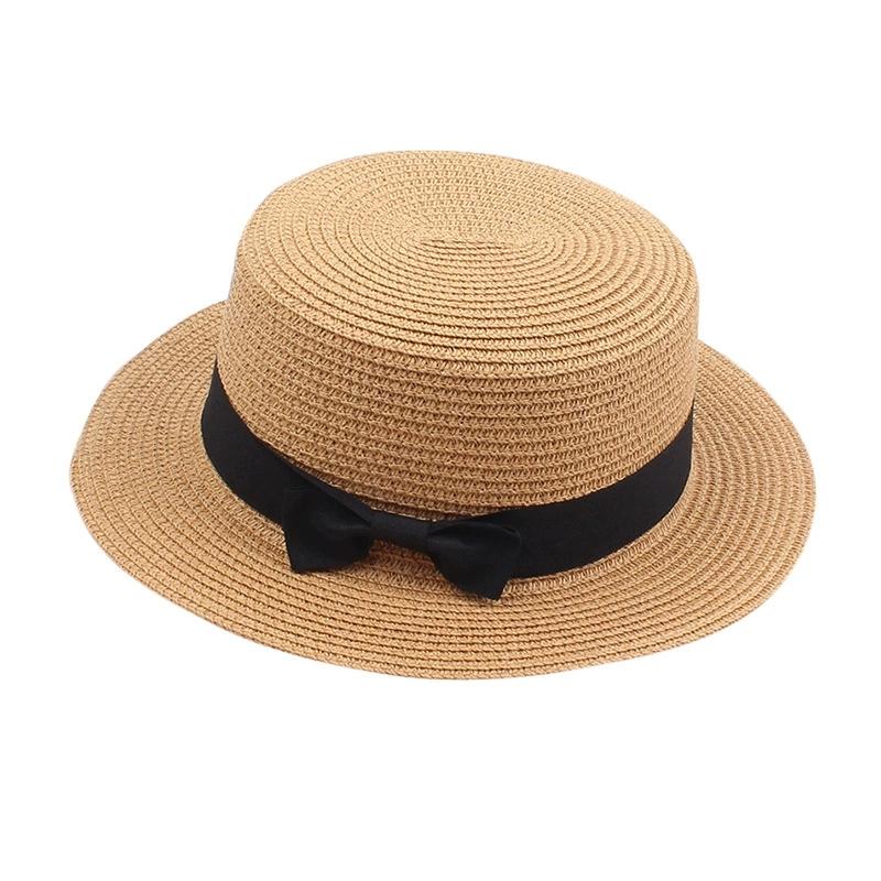 Women's British-Style Summer Hat Simple Small-Brimmed Straw Hat Korean-Style Bow-Knot Flat-Top Sun Hat Popular Women's Straw Hat