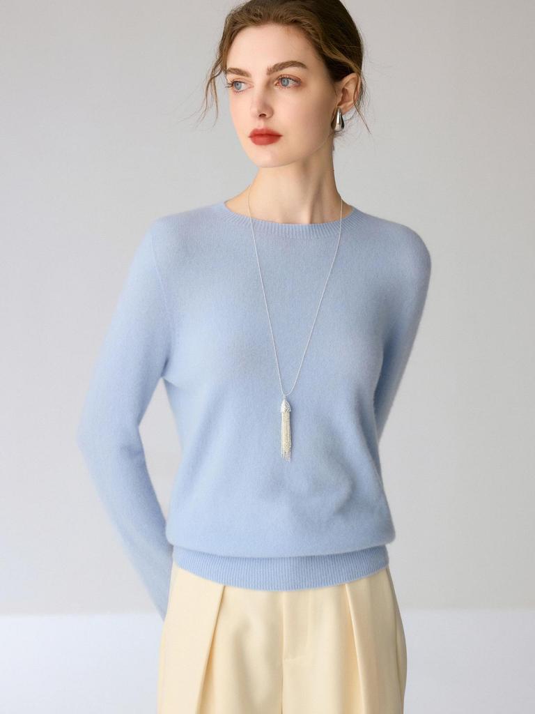 Women's 100% Pure Cashmere Round Neck Slim Fit Sweater - Long Sleeve Knit Base Layer for Autumn/Winter