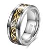 8MM Tungsten Steel Ring with Dragon Design Inlaid Stainless Steel Smooth Finish Mens Jewelry