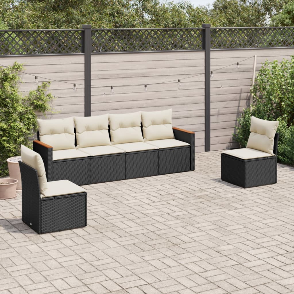 Vidaxl 6-Cz. Garden Furniture Set With Cushions, Black Poly Rattan