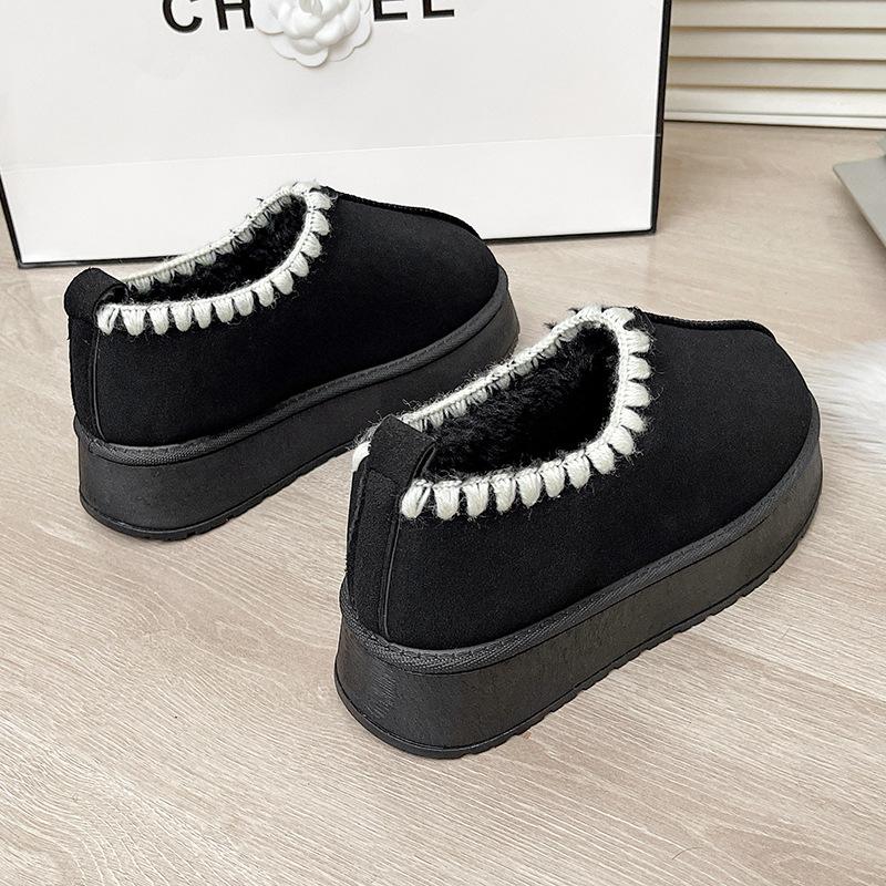 Thick-soled Snow Boots, Women's Ethnic Style Lace Autumn and Winter Fur Integrated Short-cut High-soled Warm Cotton Shoes