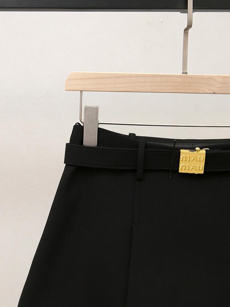 Autumn French Spicy Style A-Line Pleated Midi Skirt with Slimming Waist Belt