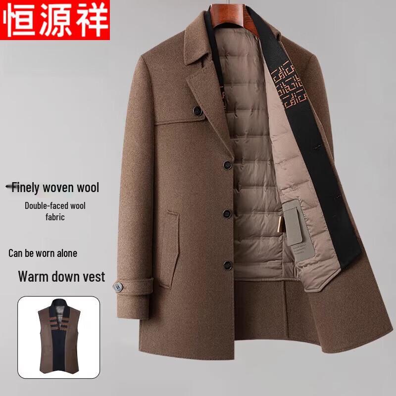 Hengyuanxiang Men s Winter Mid-Length Double-Faced Wool Coat with Duck Down Liner 3XL