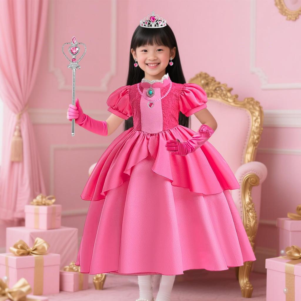 [EMGTTXDY] Prinzessin Peach Kleid, Cosplay-Kostüm für Kinder, Prinzessin Peach Kleid, Einteiler für Mädchen, Prinzessinnenkleid für Kinder, Cosplay-Kostüm, Kinder