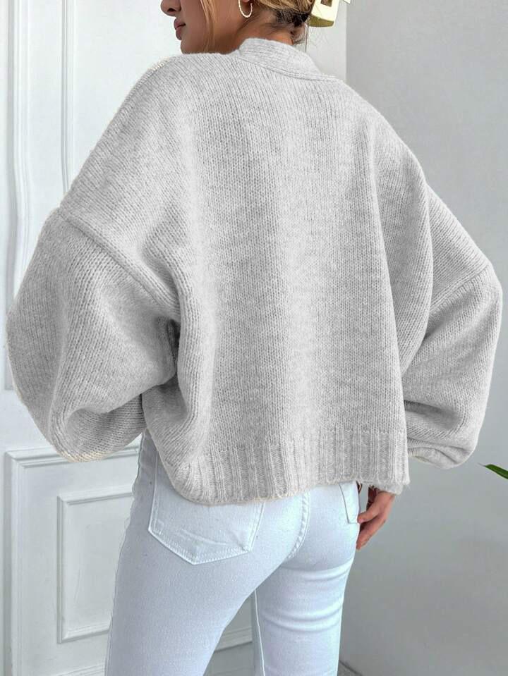 Knitted Cardigan Women's Loose V-neck Lantern Sleeve Sweater