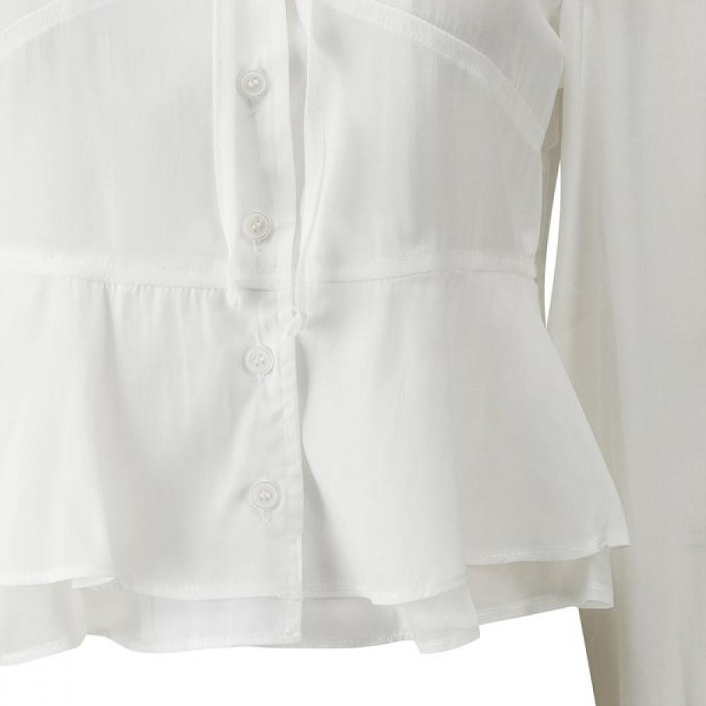 Ribbon Neck Square Double Ruffle Blouse  Gq1sh009f 