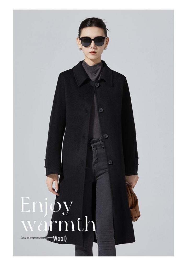 Elegant Double-Sided Wool Coat with Doll Collar and Multi-Button Design