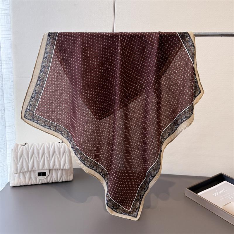 Polka Dot Style Herringbone Pattern Cotton And Linen Small Square Scarf Silk Scarf Imitation Velvet Headscarf Shawl Sun Protection Scarf Women'S Scarf