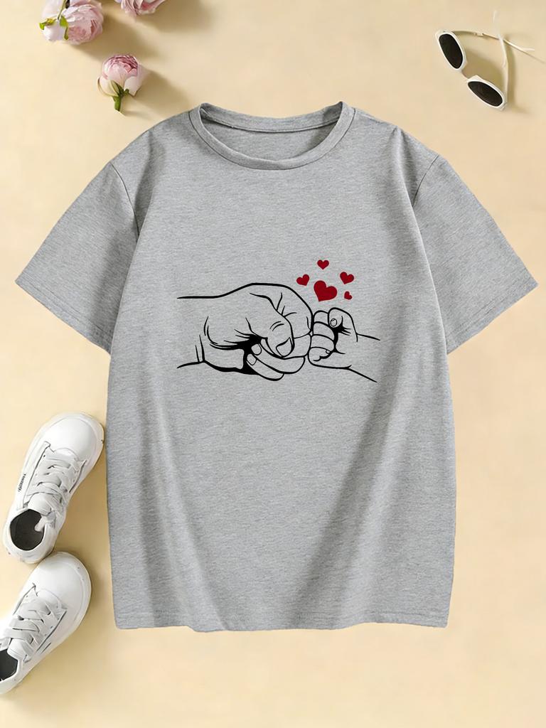 Lovely Daddy Love Hand Design T Shirts Kids Childrens Tshirt Boys Girls Summer Spring Casual Top Tee