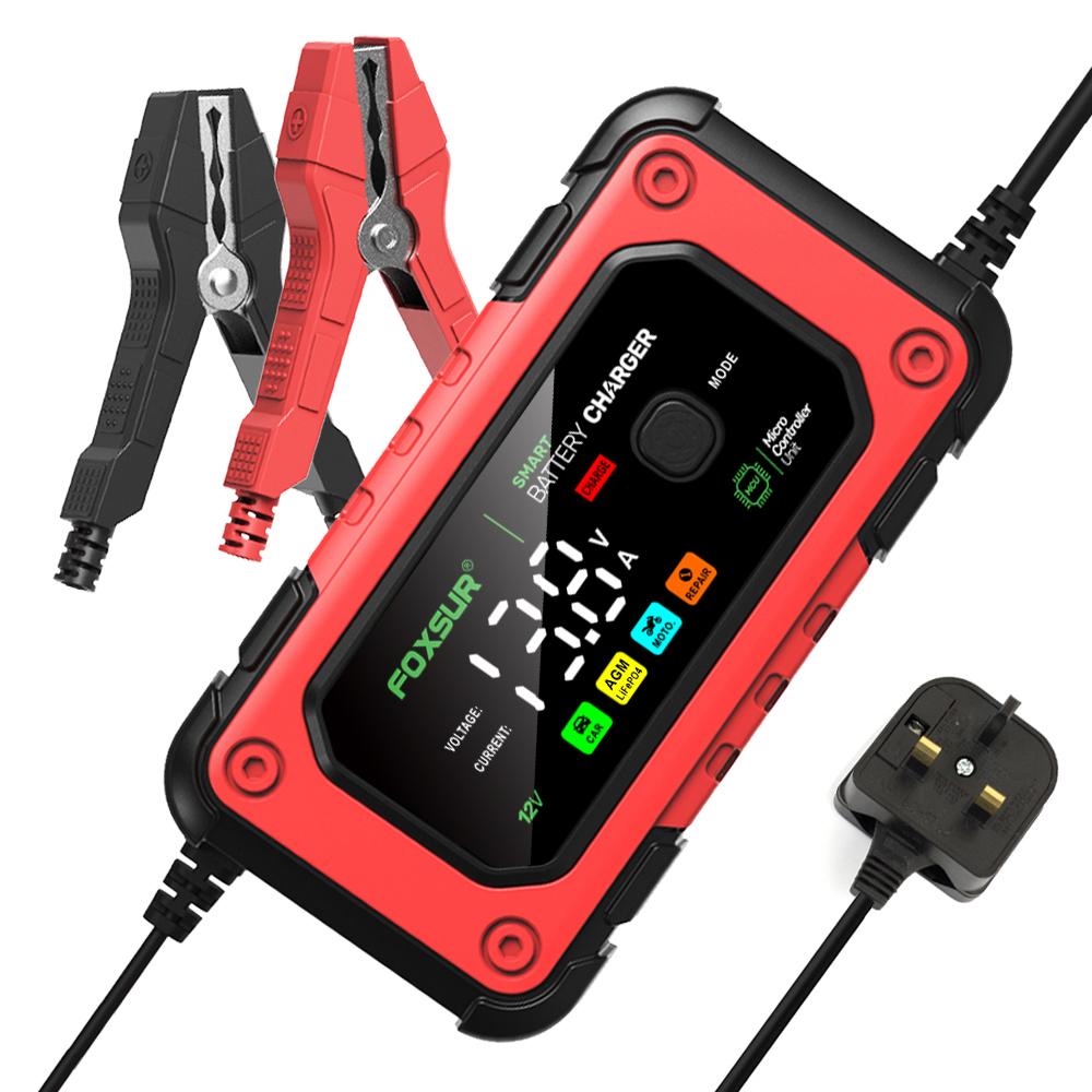 Smart Car Battery Charger for 12V 7A AGM GEL LiFePO4 Batteries Desulfator, Motocycle Fast Charging Maintainer with Repair