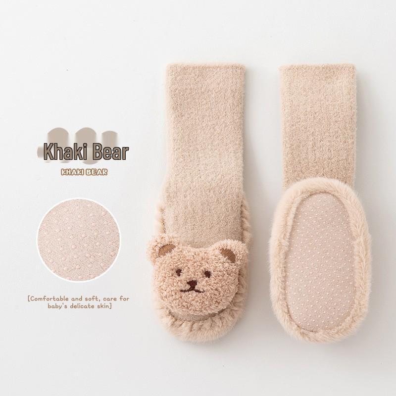 Mink Velvet Thick Baby Floor Shoes & Socks - Warm Cartoon Leather-Soled Infant Booties