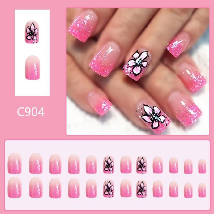 Square Nail Tips Flower Fake Nail Glues On Nail Stick On Nail Press On Nail Artificial False Nail for Womens and Girls