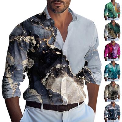 Men's Summer New Loose Print Long Sleeve Shirt Cardigan Beach Shirt