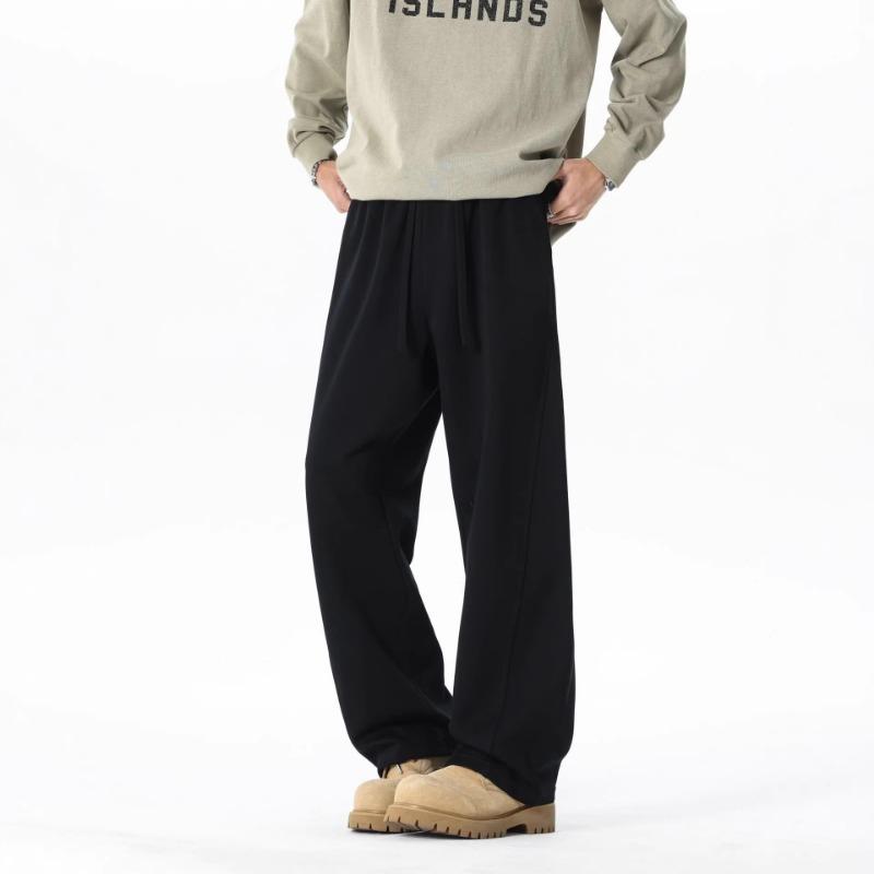 Men s Heather Gray Wide Leg Sweatpants Casual Drawstring Waist Streetwear Bottoms S чёрный