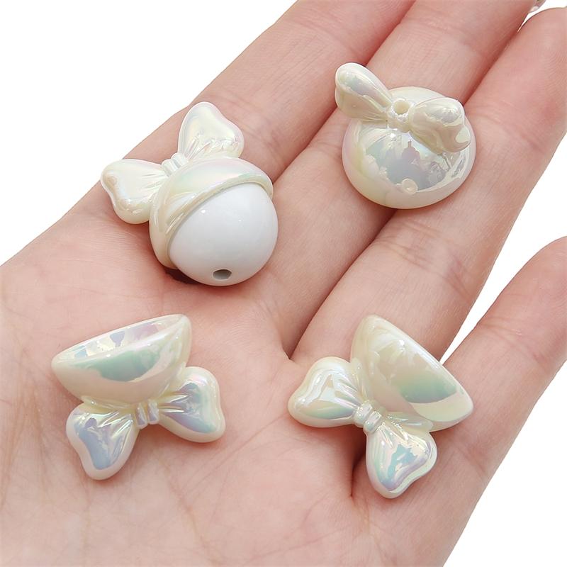 

4 шт. акриловые бусины с бантом в форме кролика, очаровательные свободные бусины-разделители для ожерелья, брелок для ключей, сделай сам, изготовление ювелирных изделий