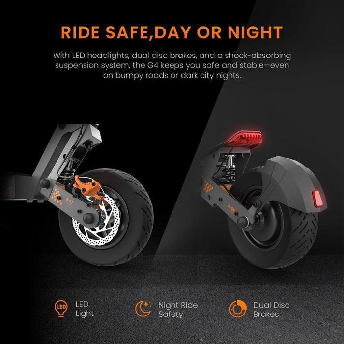 Scooter Électrique KuKirin G4 60 V 20 Ah Batterie 11 Pouces Pliable Tout-terrain 75 Km