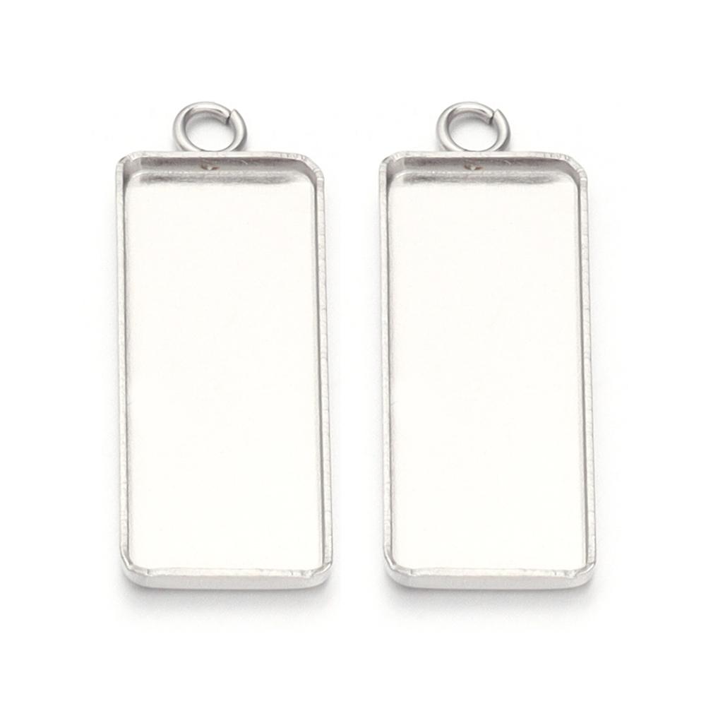 10pcs 10x25mm Stainless Steel Rectangle Blank Tray Pendant Cabochon Base For Jewelry Making DIY Necklace Pendants Acccessories