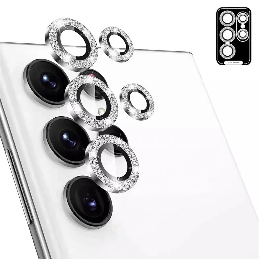 Glitter Camera Lens Protector Film For Samsung Galaxy S23 S24 S25 S26 Ultra Plus Full Cover Metal Ring Glass Lens Film