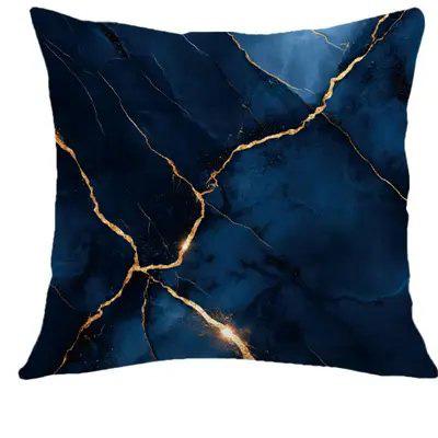 Home Decor Dark Blue & Gold Marbled Pattern Pillow Covers Pattern Cushion Cover Suitable For Sofa Bedroom Car Pillow Cover