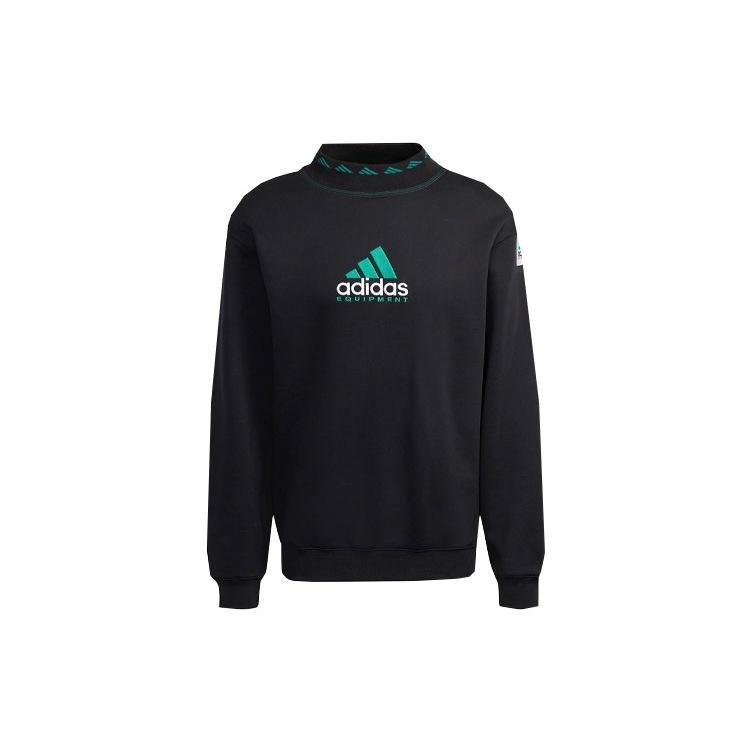 Men s adidas originals Eqt Logo Embroidered Sports Round Neck Pullover Black HG8096 L