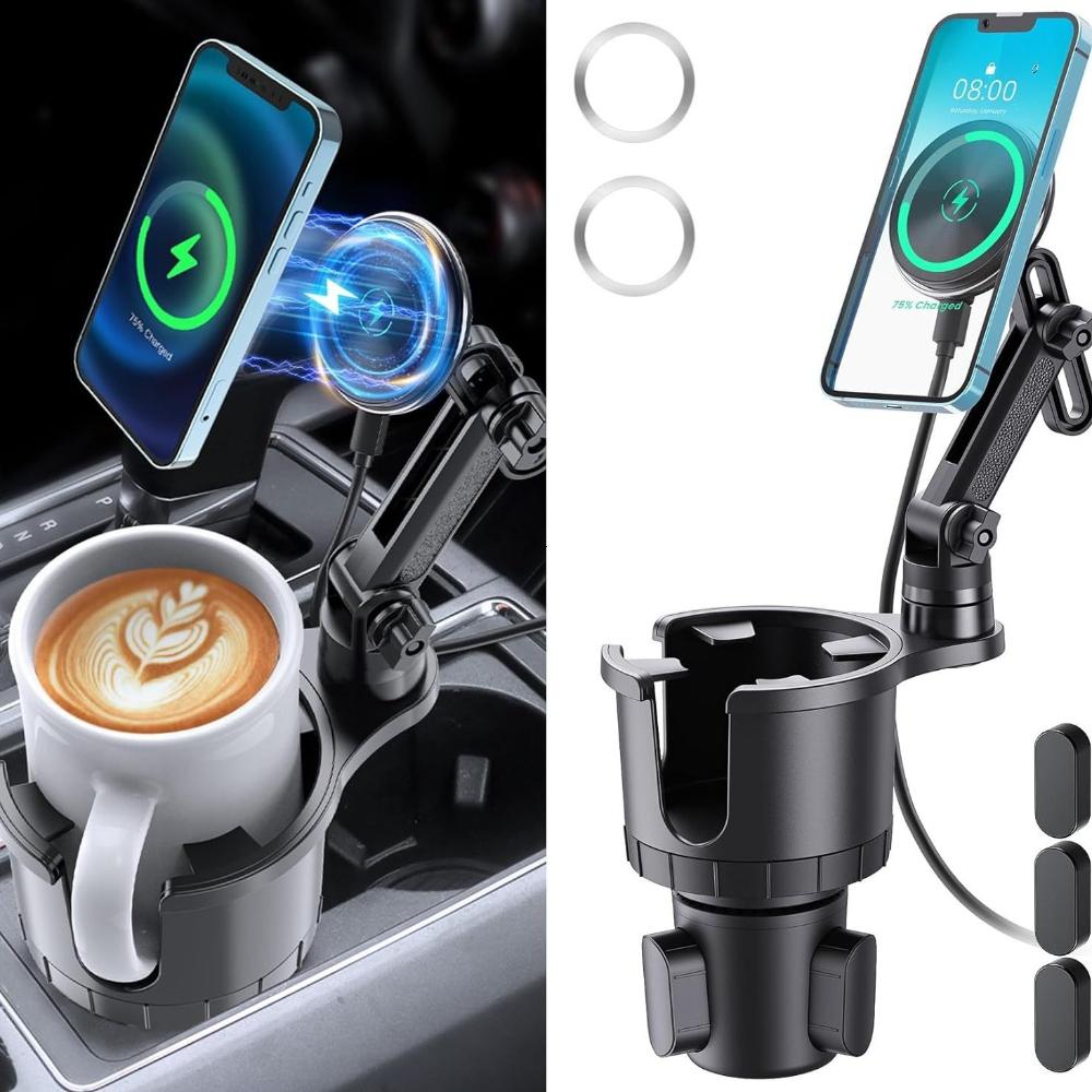 

Car Phone Holder, Multifunctional Car Cup Holder Suction, Mobile Phone Navigation Holder, Magnetic Wireless Charger оранжевый