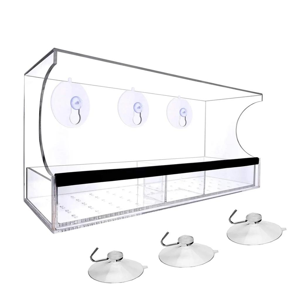 Window Hanging Bird Feeder Extended Roof Sliding Feeding Tray Drainage Device