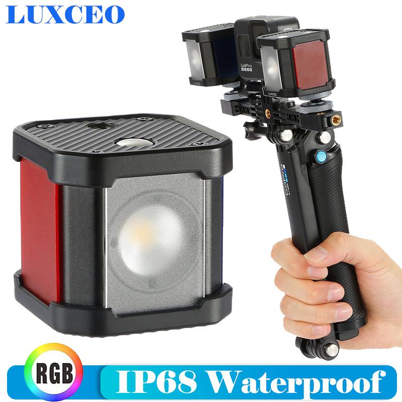 

Luxceo P4 IP68 Mini Video Light с 14 шт. Цветной фильтр Рассеиватель Сотовый 5750K Фотосвет для Gopro Экшн Камера Свет