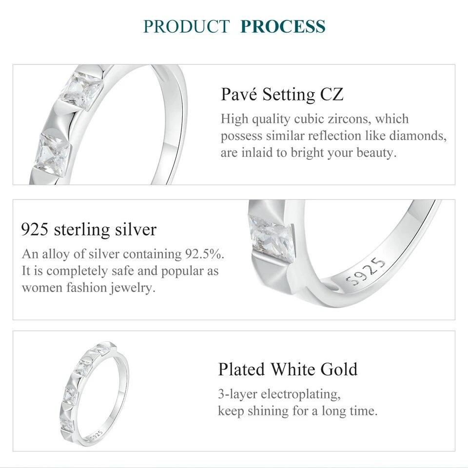 BAMOER 925 Sterling Silber Funkelnder Zirkon Stapelbarer Ring Nietenring für Frauen Party Alltag Edlen Schmuck Geschenk