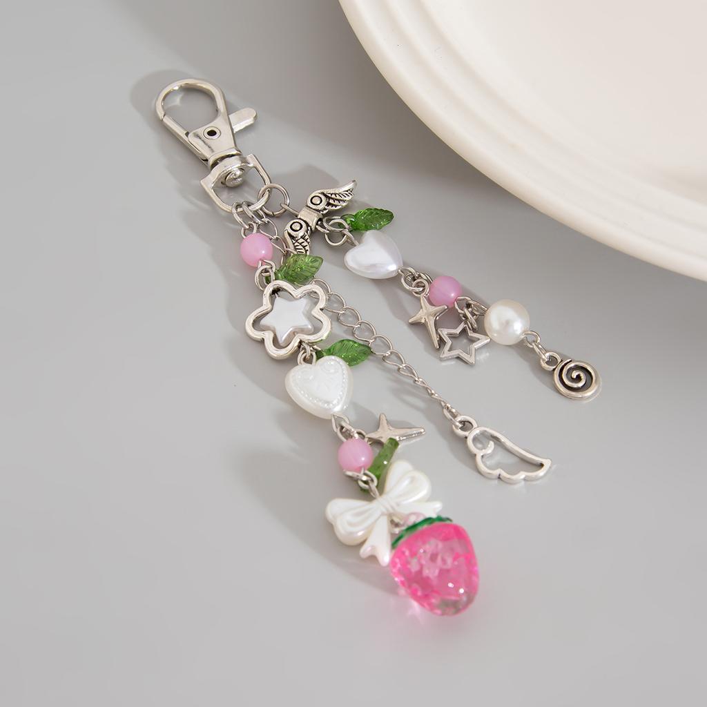 Y2k Fashion Flower Star Love Bow Strawberry Pendant Acrylic Keychain Student Women's Bag Backpack Pants Chain