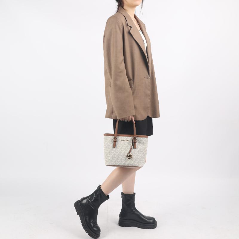 Michael Kors Mk Jet Set Monogram Color Block Tote Bag Women tote bags White Brown 35T9GTVT0B-150