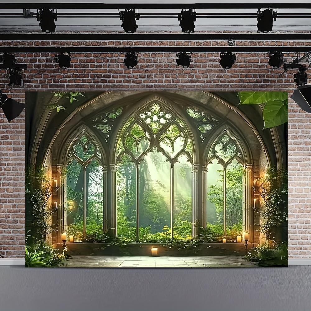 1 piece of gothic forest, gothic cathedral window, polyester fiber photograph background, decorative banner