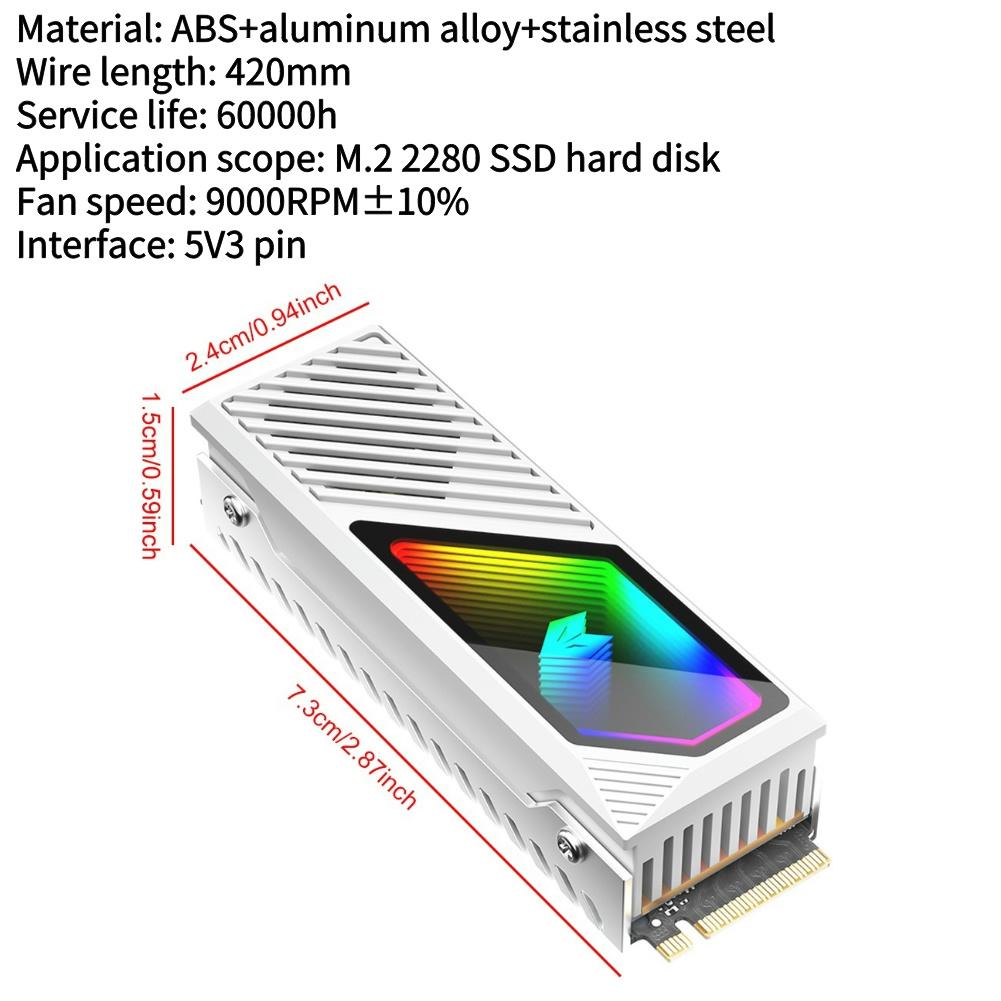 M.2 2280 SSD Heatsink Heat Sink Cooler with Thermal Silicone Pad 5V 3 Pin ARGB SSD Cooler Built-in Fan M.2 Radiator for M.2 2280