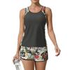 Women’s Two Piece Tankini Swimsuit Set with Tropical Print Sleeveless Top and Shorts Lightweight Quick Dry Fabric