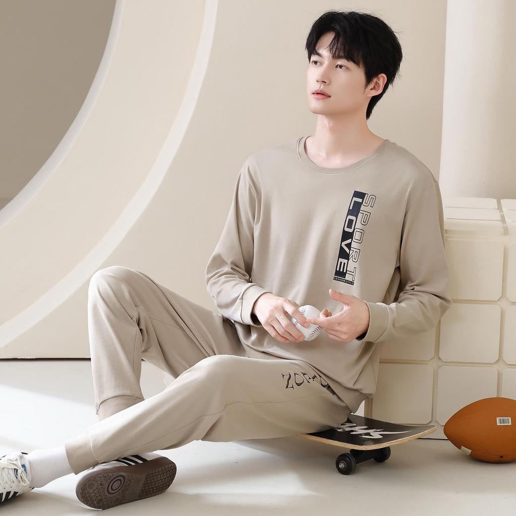 Męski bawełniany komplet casualowy na wiosnę/jesień z długim rękawem do domu