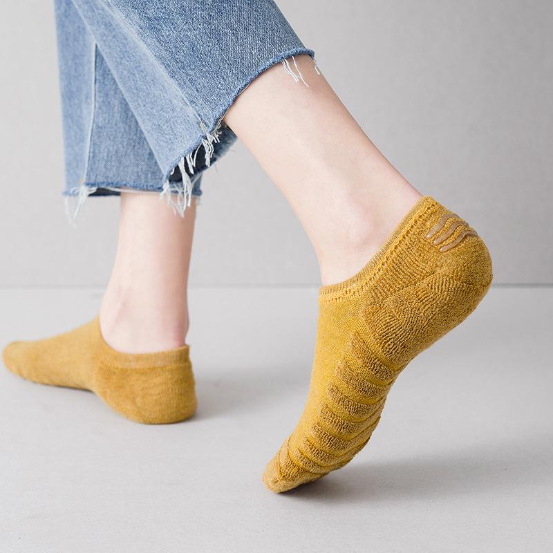 Academy Style Women's Thick Invisible Towel Bottom Socks - Solid Color, Autumn/Winter Warm, Terry Loop, Versatile Boat Socks