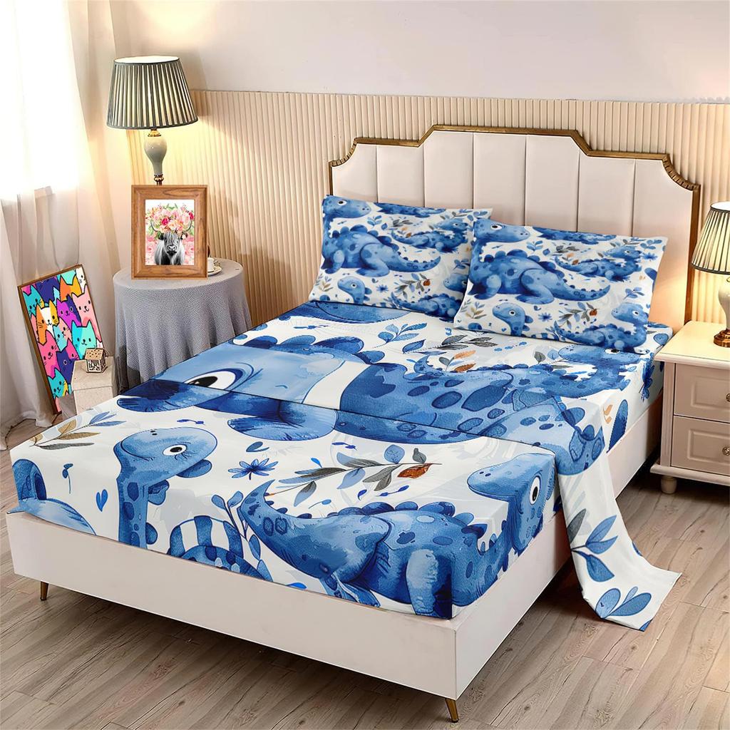 Cartoon Little Dinosaur Pattern Bed Hat Four-Piece Bedding Set Bedroom Dormitory Bedding Decoration
